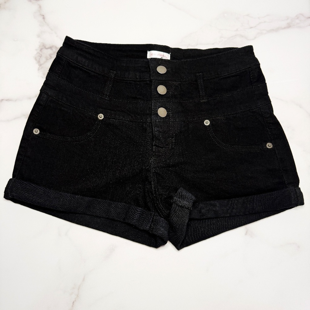 High Waist Black Denim Sailor Shorts